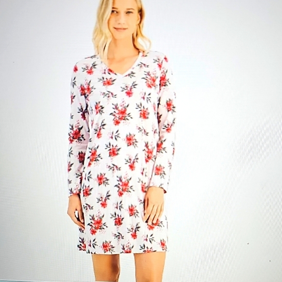 NWT Charter Club long sleeved V Neck Sleepshirt XLARGE Pink/Floral - Picture 1 of 8